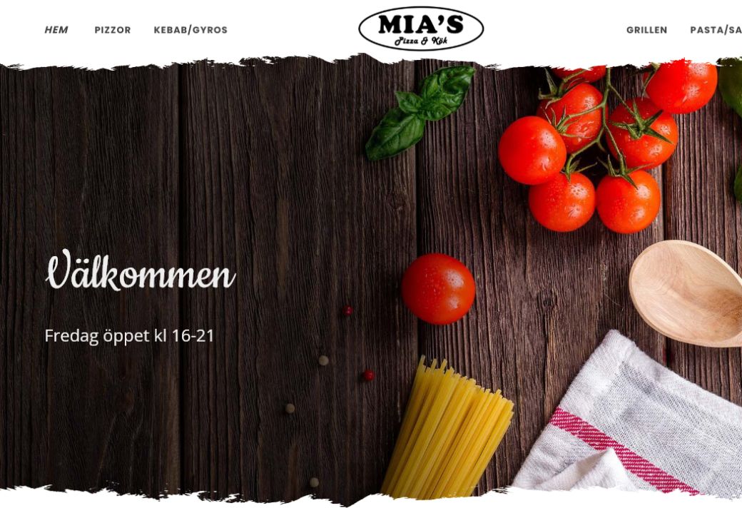 Startsidan för Mia's Pizzeria